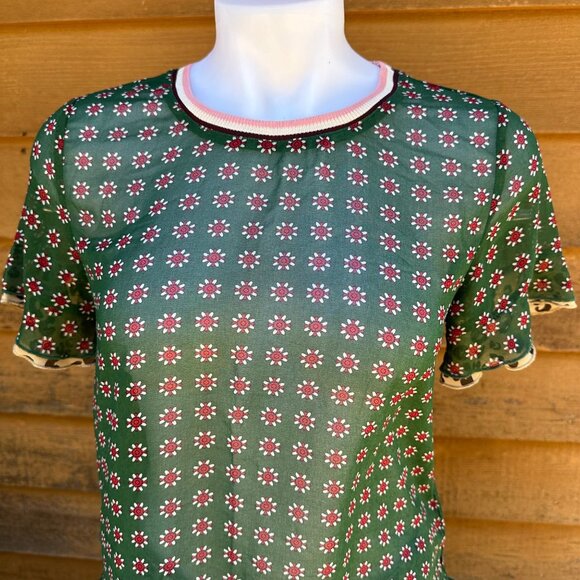 Scotch & Soda The Peaks Green Floral Napoleon Collar Blouse Shirt Size XS - Picture 4 of 8